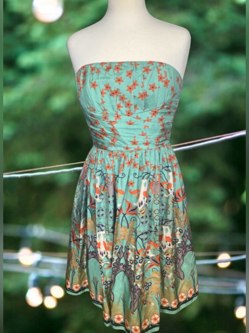 Alberto Makali Teal 100% silk strapless cocktail dress Summer Party Size 8